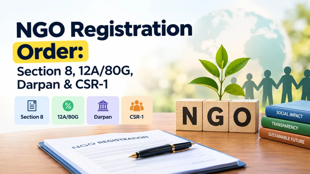 NGO Registration Order: Section 8, 12A/80G, Darpan & CSR-1